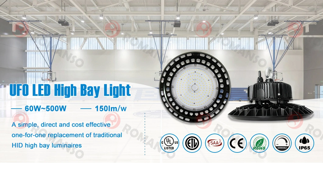 Romanso Industrial LED High Bay Light 100W 150W 200W 240W 300W 400W 500W UFO LED High Bay Light LED Lighting UFO 3000-6000K for Warehouse IP65 Waterproof