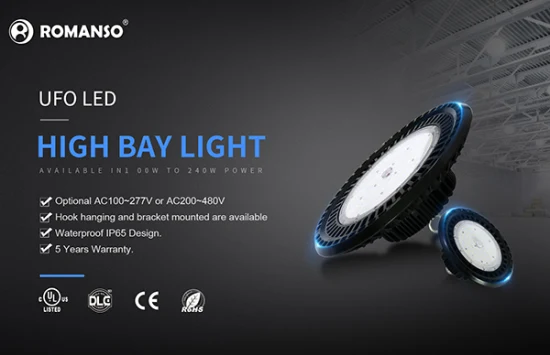 Romanso Industrial LED High Bay Light 100W 150W 200W 240W 300W 400W 500W UFO LED High Bay Light LED Lighting UFO 3000-6000K for Warehouse IP65 Waterproof