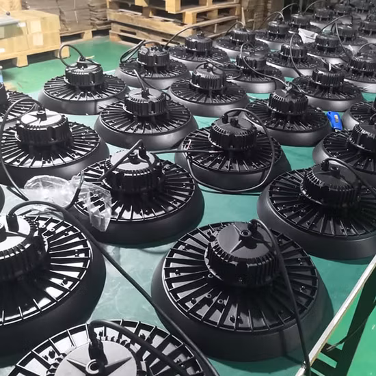 210lm/W Dim Store Gym Sport Court Factory Workshop Sensor Industrial LED Lighting Low Bay Lamp 300W 250W 100W 150W 200W UFO LED High Bay Light for Warehouse